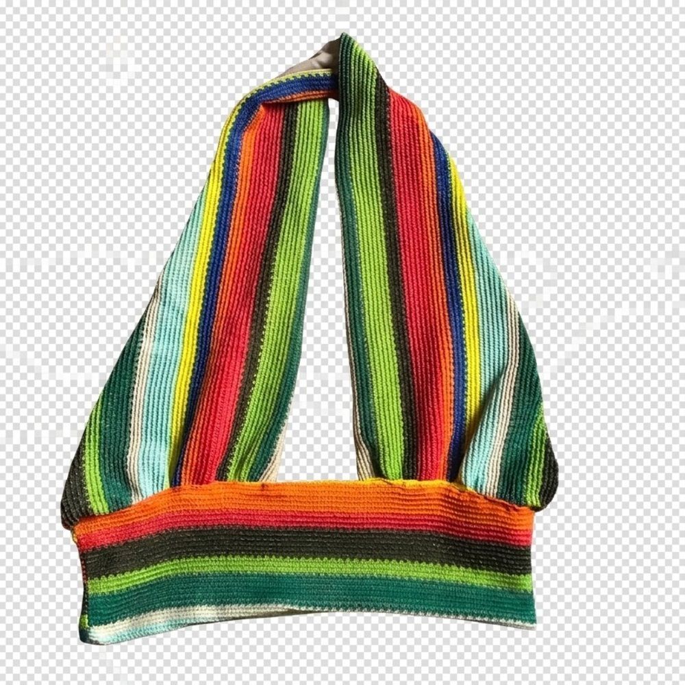 Multi Stripe Crochet Halter Crop Top Rainbow Festival Beach Summer Size Medium - Picture 4 of 6